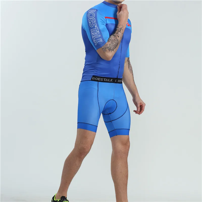 BOESTALK men blue short sleeve cycling sets 2019 go pro team Custom top Cycling jersey bib shorts world Bicycle race bike suit
