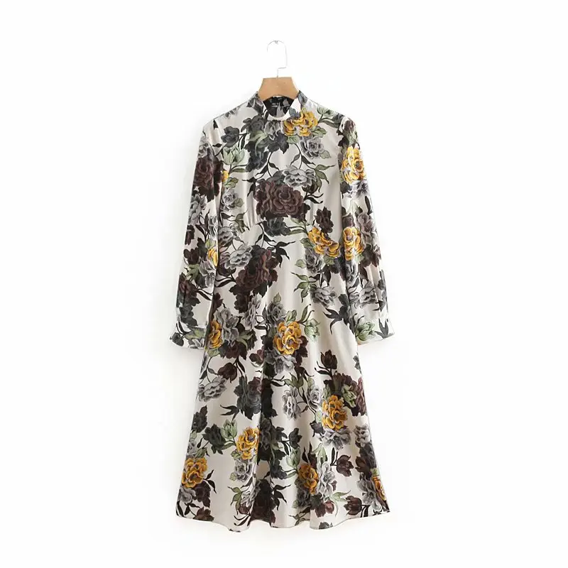 

2018 autumn and winter new arrival women floral print dress, female vintage elegant slim long sleeves dresses