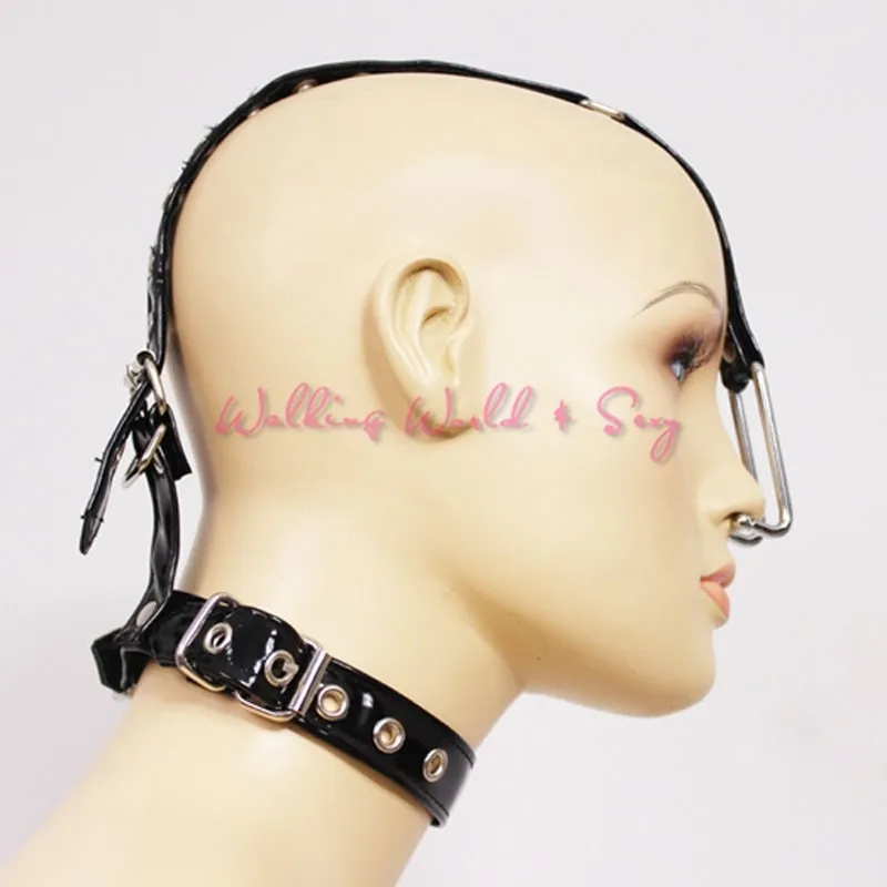 Stainless Steel Nose Hook + Leather Sex Slave Collar Fetish Head Harness Bondage Restraint Adult Game Sex Toys For Couples Women (2)