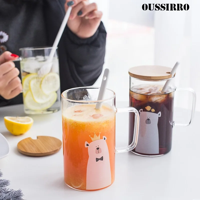 Кружка OUSSIRRO для молока и кофе с милым креативным котом 610 мл стеклянная кружка