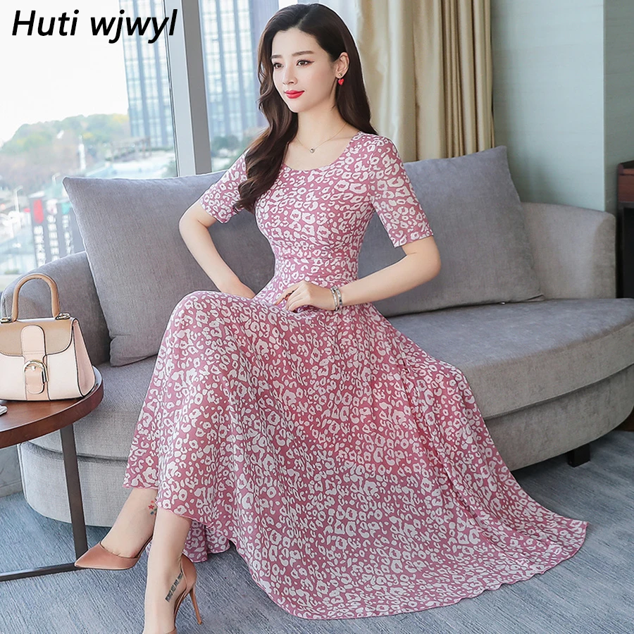 

2019 Floral Chiffon Bodycon Beach Midi Dress Eleggant Women Party Vestidos Summer Vintage 3XL Plus Size Print Boho Maxi Sundress