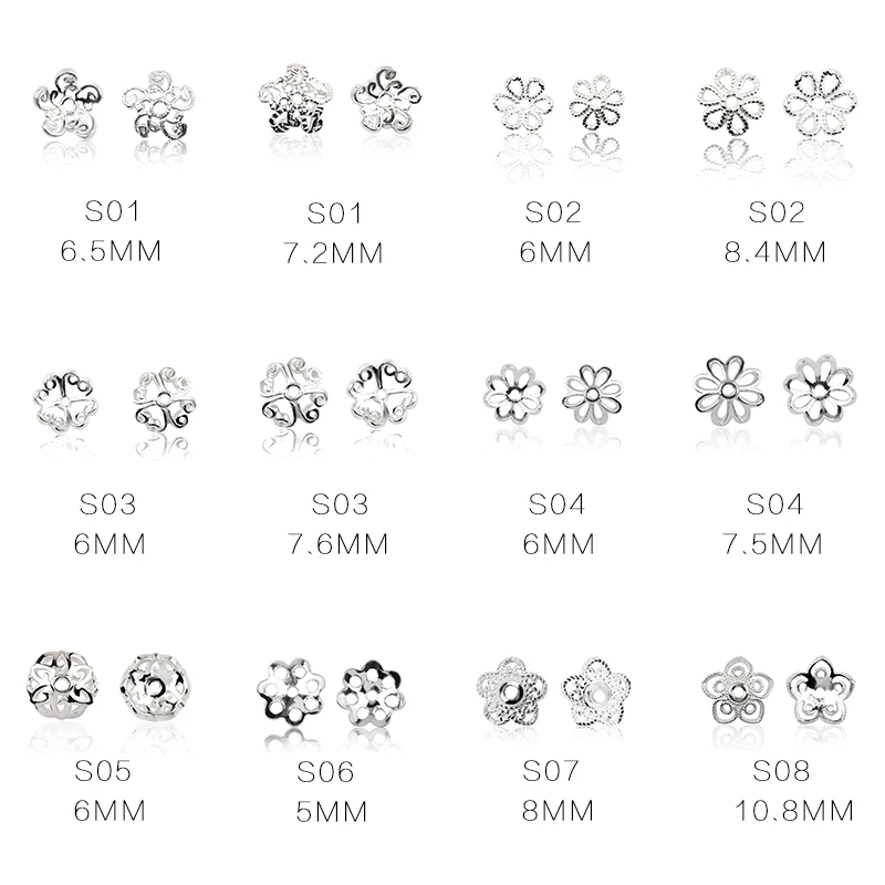 Лучшее качество, 5-8 мм, пара, Стерлинговое Серебро 925 пробы, бусины в виде цветка, бусины для ожерелья и браслета, фурнитура для изготовления ювелирных изделий