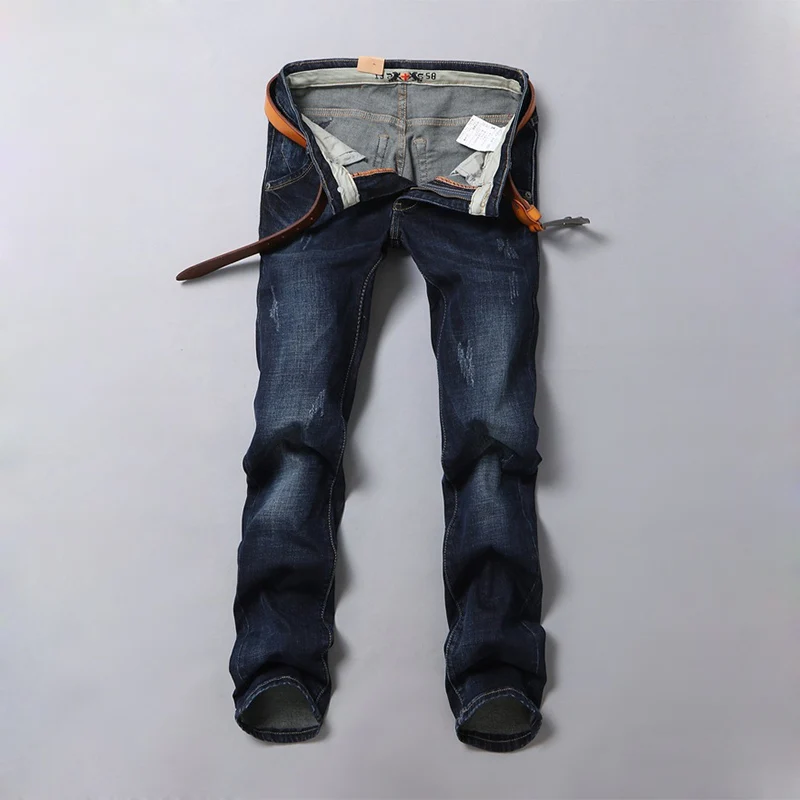 

New 2017 Spring Summer Fashion Mens Straight Slim Casual Jeans Mens Dark Blue Jeans Pants Men Cotton Trousers