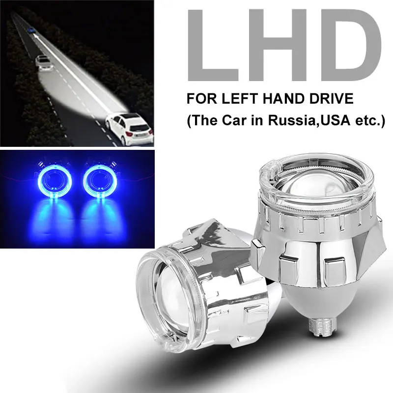 2 шт. 2,5 дюймов Автомобильная прожекторная линза Bi xenon с Ангельские глазки Серебряная маска H7 H4 разъем фары Применение H1 разрядные лампы высокой интенсивности LHD RHD стайлинга автомобилей - Цвет: blue LHD
