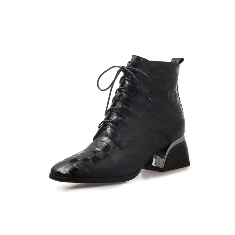 ZVQ/; Зимние ботильоны; Новинка; выразительная повседневная обувь на молнии; женские теплые ботиночки из натуральной кожи на среднем квадратном каблуке; женская брендовая обувь;