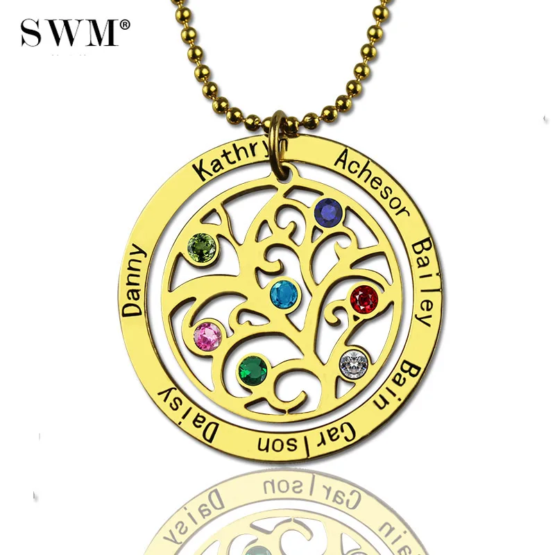 Women's Gold Necklace Custom Name Engraved Stone Necklaces Vintage Jewelry Chain Family Tree of Life Pendant Gift for Grandma цена Women's Gold Necklace Custom Name Engraved Stone Necklaces Vintage Jewelry Chain Family Tree of Life Pendant Gift for Grandma цены онлайн