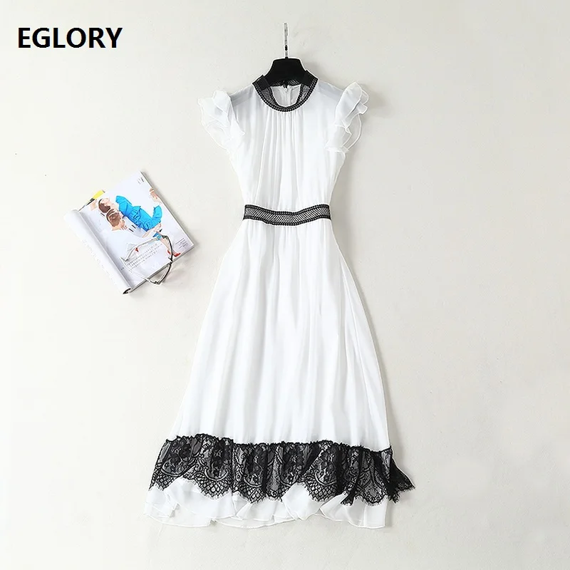 

Summer Dress 2019 New Fashion Style Women Hollow Out Stand Neck Lace Patchwork Ankle Length White Long Maxi Dress Vestidos Novia