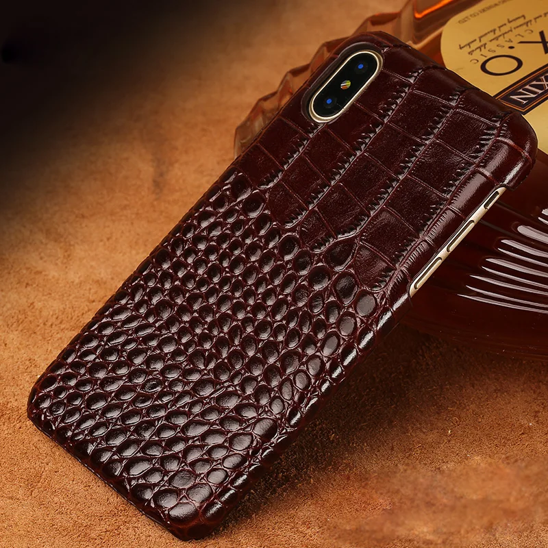  Genuine cowhide Leather Phone Case For iPhone 11 11 Pro X XS XS MAX XR 6 6S 7 8 Plus Crocodile Text