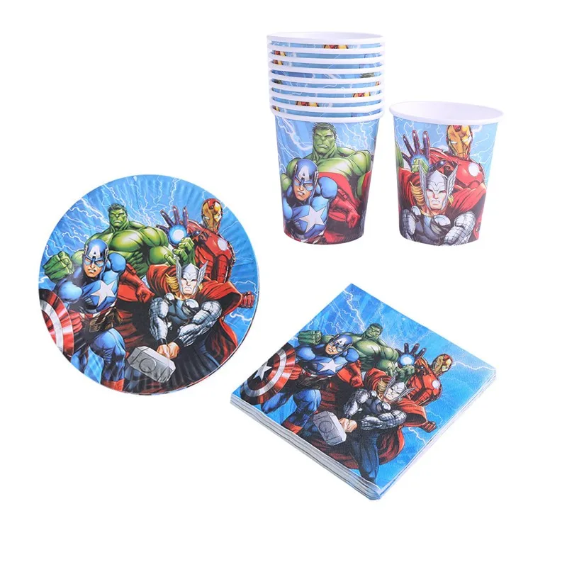 

60PCS/lot Boys Favors Decorate Avengers/Captain America/Iron Man Theme Happy Birthday Party Plates Cups Baby Shower Napkins