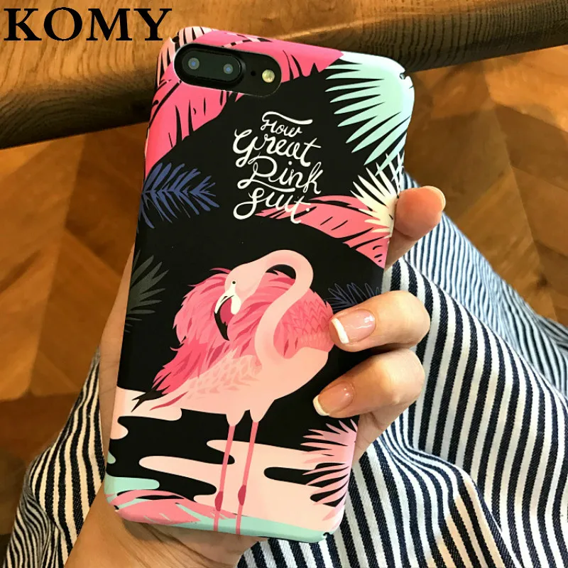 KOMY Phone Case For iPhone X Cute Cartoon Flamingo Flower Leaf Leaves Painting Cover Hard PC Back Cases 6s 7 8 Plus |