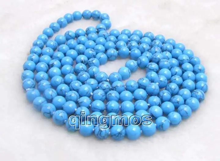 Распродажа длинные 43 дюймов круглый 8 мм синие вены синий камень Necklace-nec5392
