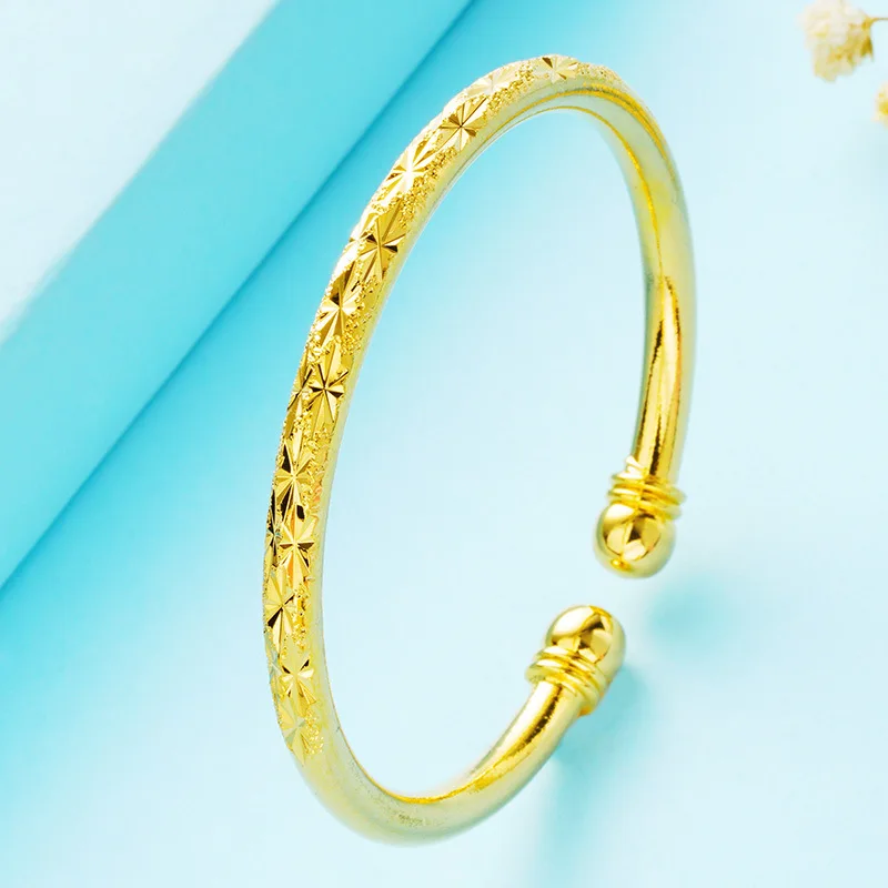 Горячая Распродажа Простой Браслет-манжета чистый 24 K золотой браслет, браслеты для женщин позолоченный металл браслет модные ювелирные изделия оптом