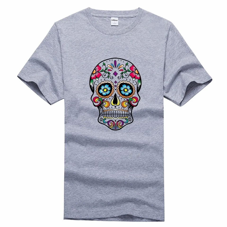 

Mexican flower skull Cat Print Men T Shirt Casual Summer Top Tee Hipster Drop Ship