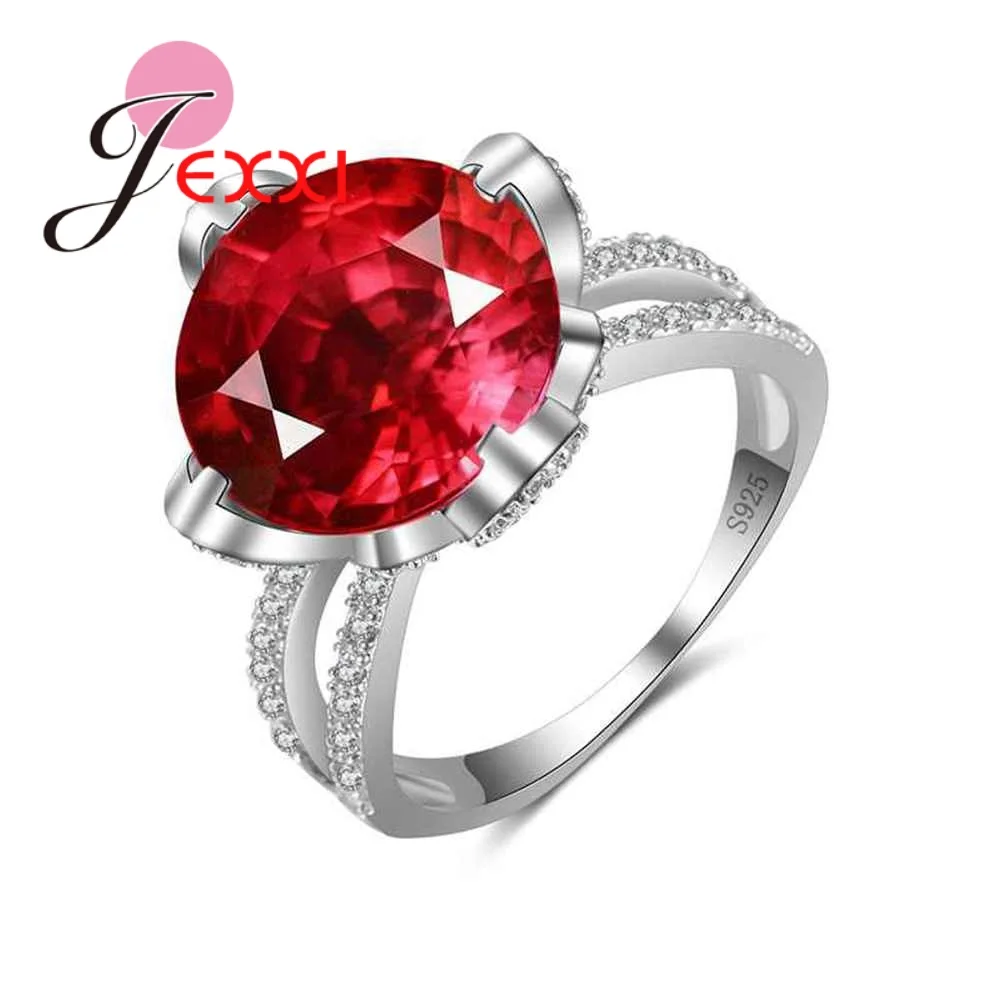 

JEXXI Fashion Bridal Wedding Jewelry Princess Engagement Rings Accessory Red Austrian Crystal Anniversary Finger Rings For Femme