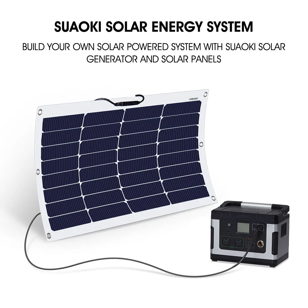 Suaoki 50W semi-flexible DF solar panel Max 600W Solar Charger Waterproof Power Station for Residential roofs verandas RVs Cars