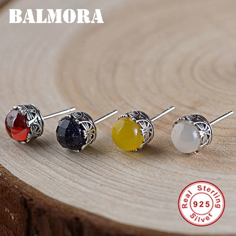 BALMORA, 1 пара, 925 пробы, серебряные серьги-гвоздики для женщин, вечерние серьги с камнем, милые классические модные ювелирные изделия, Brincos HSJ30267