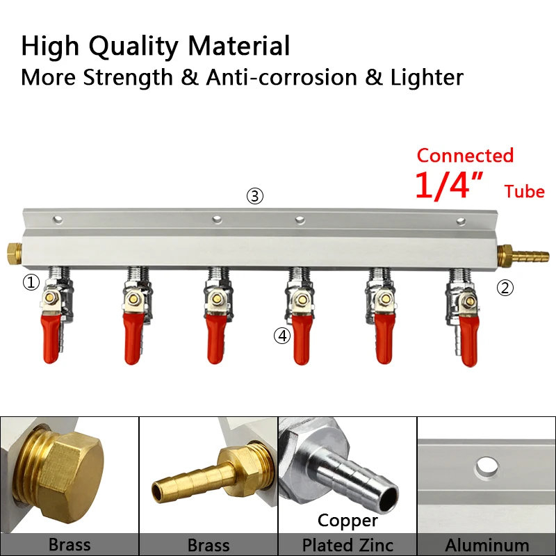 Газовый коллектор 6 способ распределения CO2 сплиттер W/обратный клапан 1/4 Барб домашний пивоваренный разливный пивной бочонок