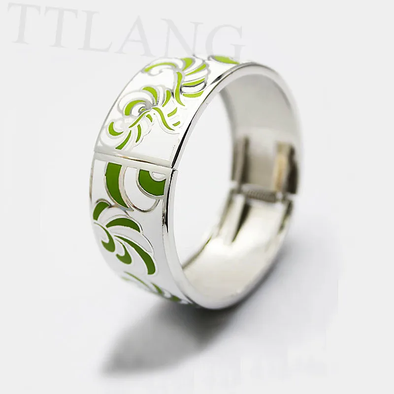 

2.5cm Width Pure White Feather Design Enamel Jewelry Bangle