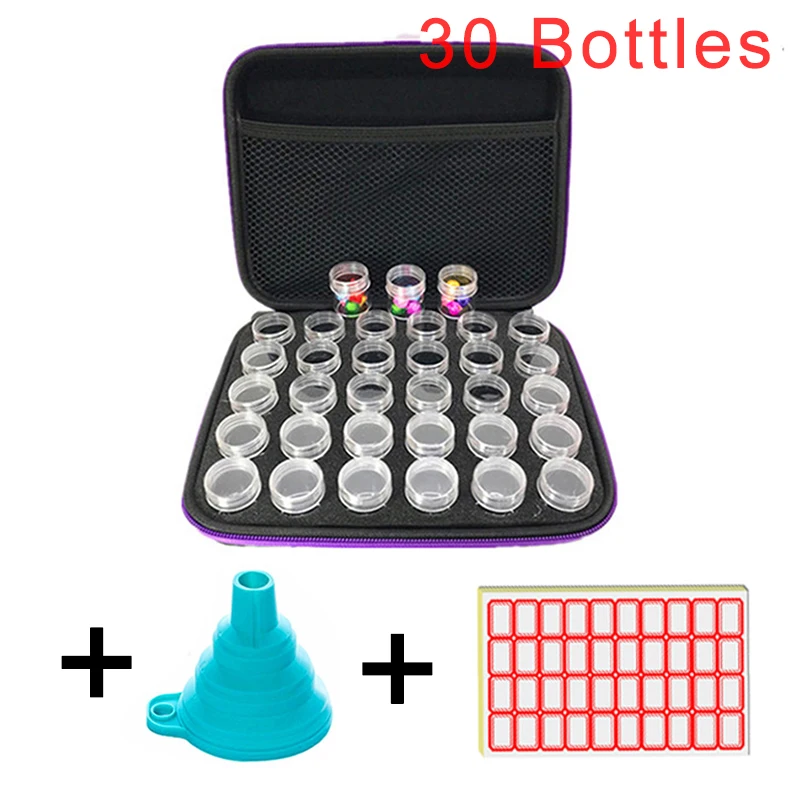 

28/42/64 Cells Plastic Storage Box + Funnel + Stickers Sets 30 Bottles Container Bag Sets for Diamond Painting Accessories Tool