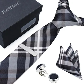 

HAWSON New-fashioned Multi-color Men's Neck Tie Send with Tie Pin Pocket Square & Button Cover Cuff Link in Gift Box for Wedding