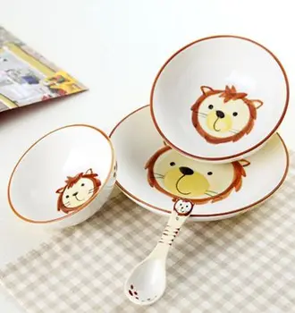 

Children's tableware set Creative hand painted Lion ceramic dinner set Cute cartoon animal relief bowl plate set HJ01.4
