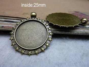 

Free Shipping - 40 PCS New Round Pendant Tray With Star Surrounding Antique Bronze Plated Fits 25mm (1") Cameos or Cabochon