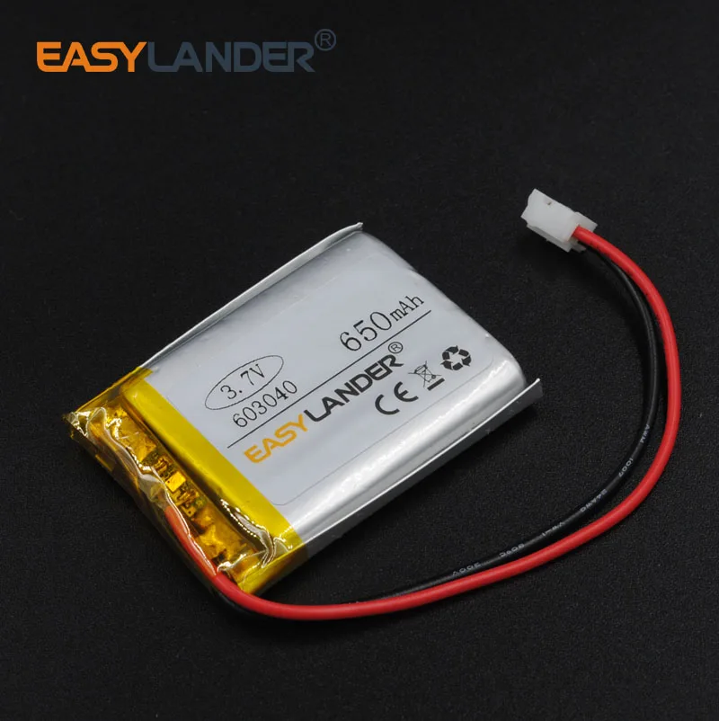 

603040 3.7V 650mAh Rechargeable li Polymer Li-ion Battery For MP3 MP4 gaming Mouse GPS PSP DVR Lampe speaker 063040 connector