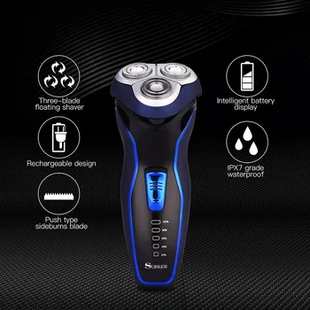 

100-240V Men Razor 3D Triple Blade Head Shaver Barbeador Beard Trimmer Shaving Machine Electric Razor LED Indicator + Adapter