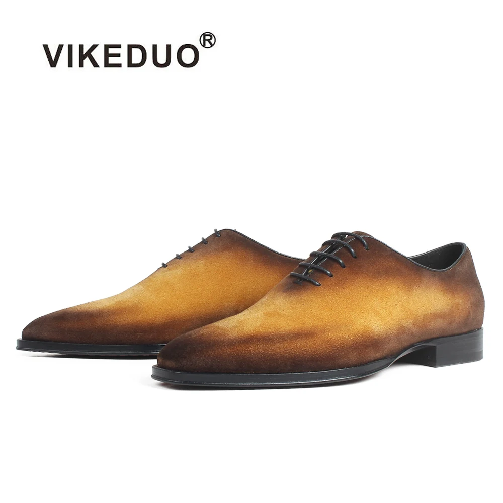 

VIKEDUO Cow Suede Oxford Shoes Classic Handmade Bespoke Men's Dress Shoes Patina Square Toe Flat Wedding Office Designer Zapato