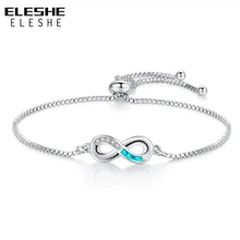 Новая мода браслеты с кулоном в форме бесконечности для женщин Регулируемый Серебряный браслет цепочка с синий кристалл из опала камни Свадебные украшения