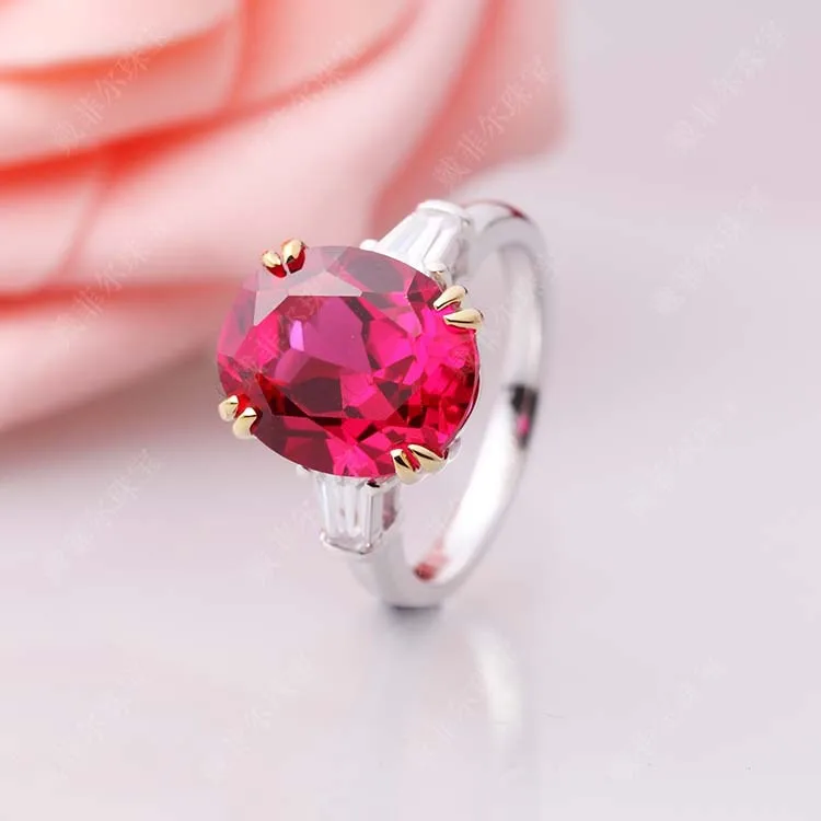 

6 carat SONA synthetic diamant fashion ring 925 sterling silver ring red tourmaline gemstone wedding love rings bands (DFE)
