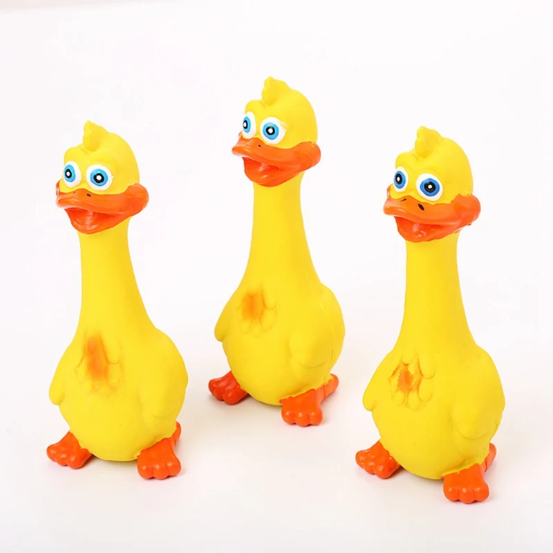 Pet Dog Cleaning Natural Chewing Toys Duck Shape Teeth Latex Squeaky