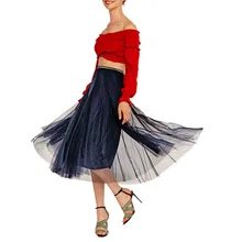 Летняя юбка с высокой талией из полиэстера, плиссированная модная женская плиссированная элегантная юбка со средней талией, эластичная юбка в форме А, сетчатая юбка