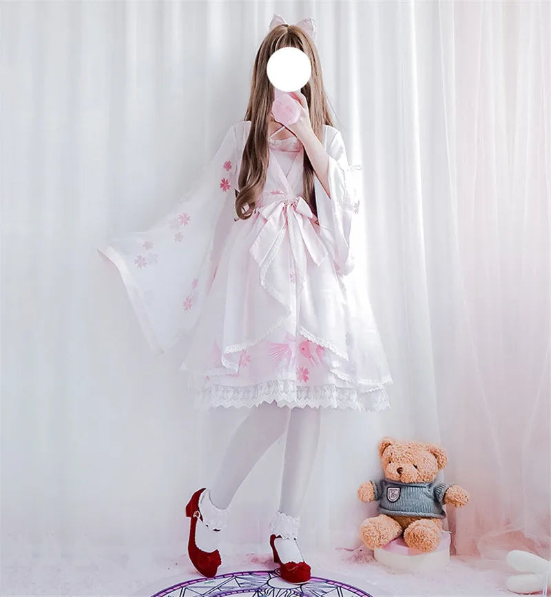 Милые платья в стиле Лолиты; Новинка года; японское платье с вышивкой для костюмированной вечеринки; платье с бантом, кисточками и поясом из двух предметов; платье для девочек