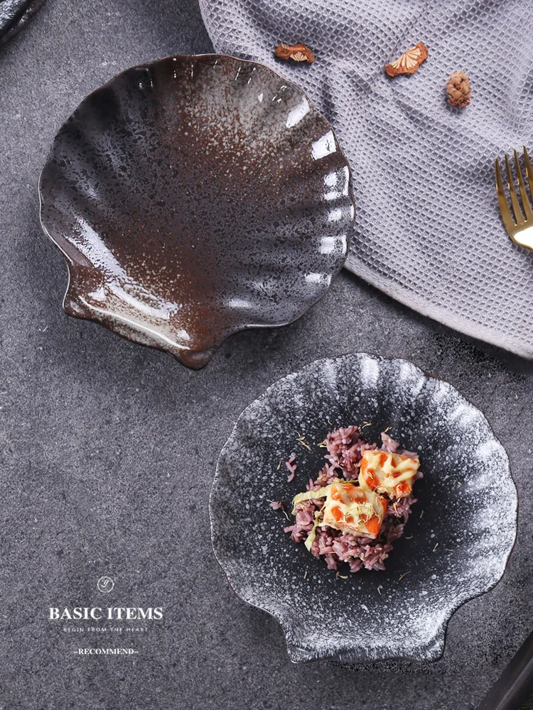 

Japanese Style Dinner Plate Ceramic Retro Food Dish Shell Shape Plates Creative Snake Fruit Tray Dropshipping