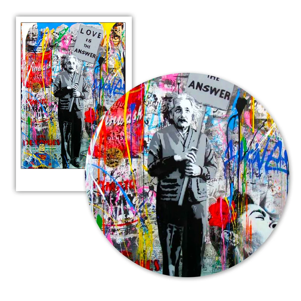 Альберт Эйнштейн держит знак "Любовь-ответ" настенный поп-арт граффити холст печать картина Картина для гостиной