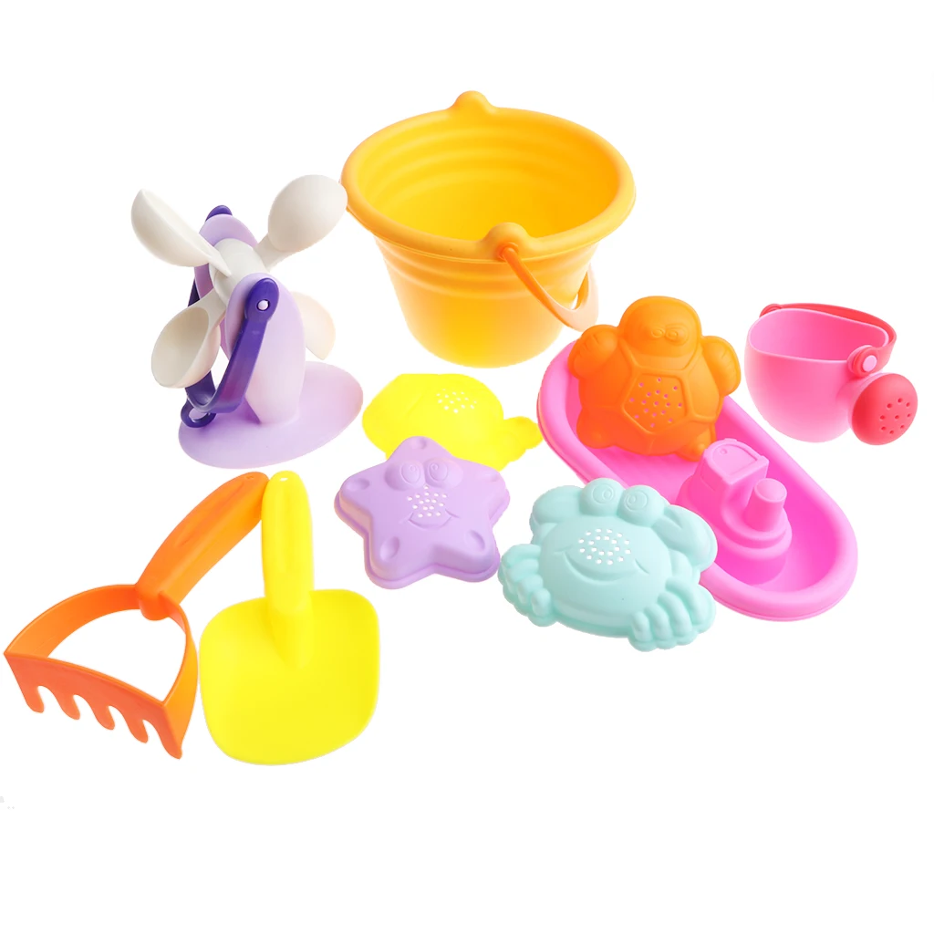 10 Pieces Kids Beach Sand Toy Set Sandbox Castle Molds Children's Summer Day Gift