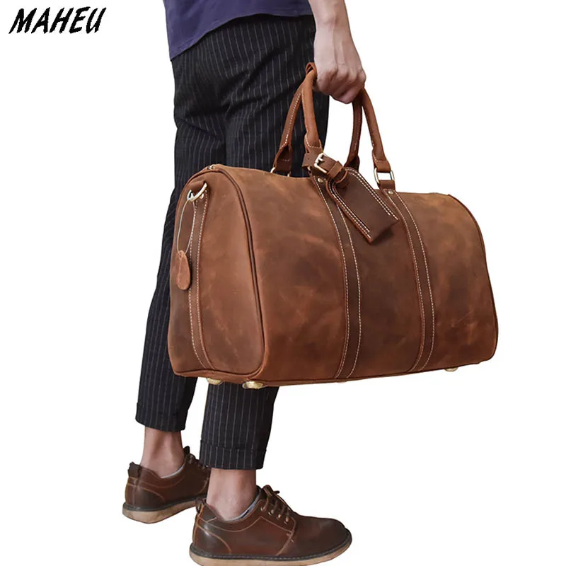 Vintage Genuine Leather Travel bag for Men Crazy Horse Leather Travel