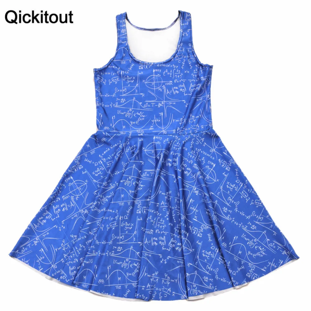 

Qickitout dress 2016 Fashion New Women Dress Digital Print Geometric Numerical Algorithm Dress Sleeveless Beach DRESS Vestidos
