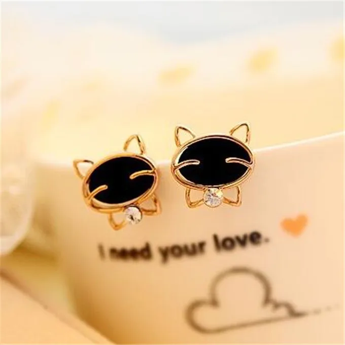 Hot Sell Fashion Earrings/Fashion jewelry/Lovely Rhinestone Cat Earrings Cute Cat Stud Earrings For Women Girls Gift - Image 4