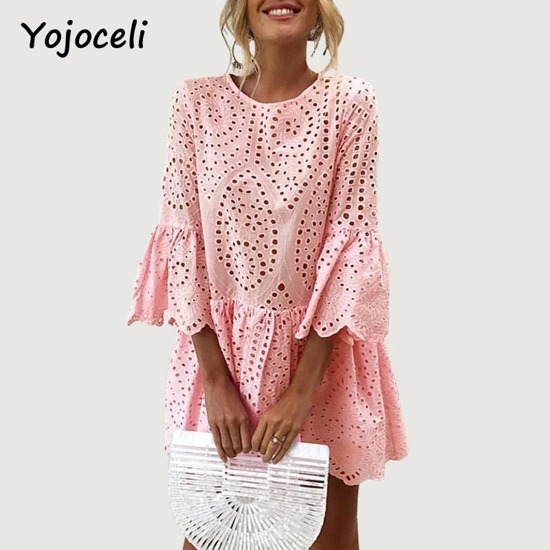 Yojoceli/2018 летнее сексуальное кружевное платье для женщин круглый вырез