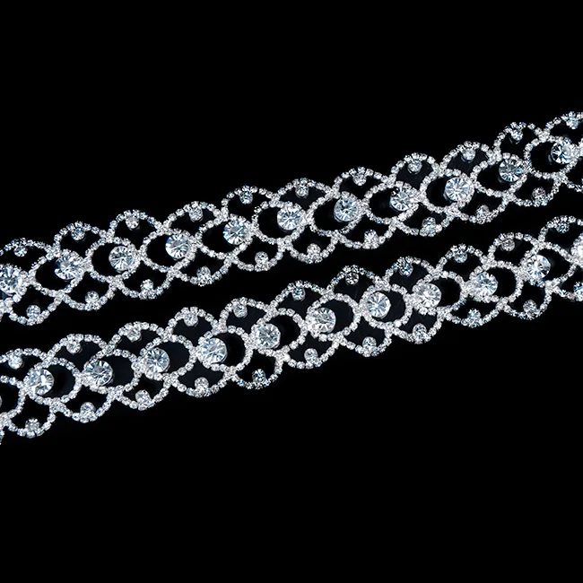 10Yards Clear Crystal Rhinestone Costume Chain Gold Tone Applique Trims Silver Golden