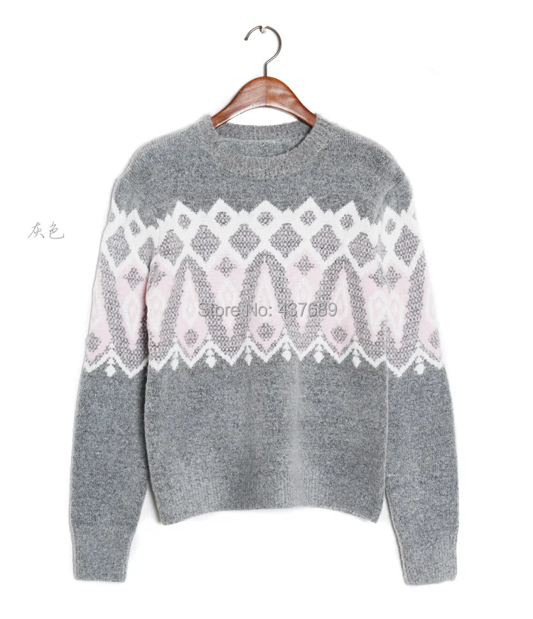 Free shipping women autumn winter fashion warm spell color prismatic geometry soft Plaid Wool Blended thicker sweater