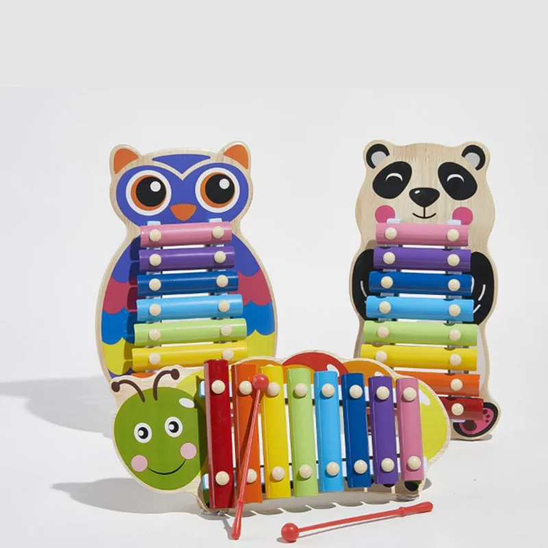 Metal Wooden Montessori Toys Piano Baby Knock on Rainbow Color Owl Cartoon Wood Early Educational Toy 6-24 Months Baby T0193