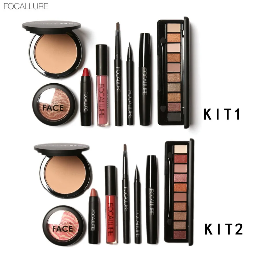 

8Pcs Cosmetics Makeup Set Powder Eye Makeup FOCALLURE Eyebrow Pencil Volume Mascara Sexy Lipstick Blusher Tool Kit for Daily Use