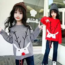 2019 Autumn Winter New Girls Cartoon Christmas Deer Sweater Children New Year Clothing Kids Cotton Pullover Baby Costumes