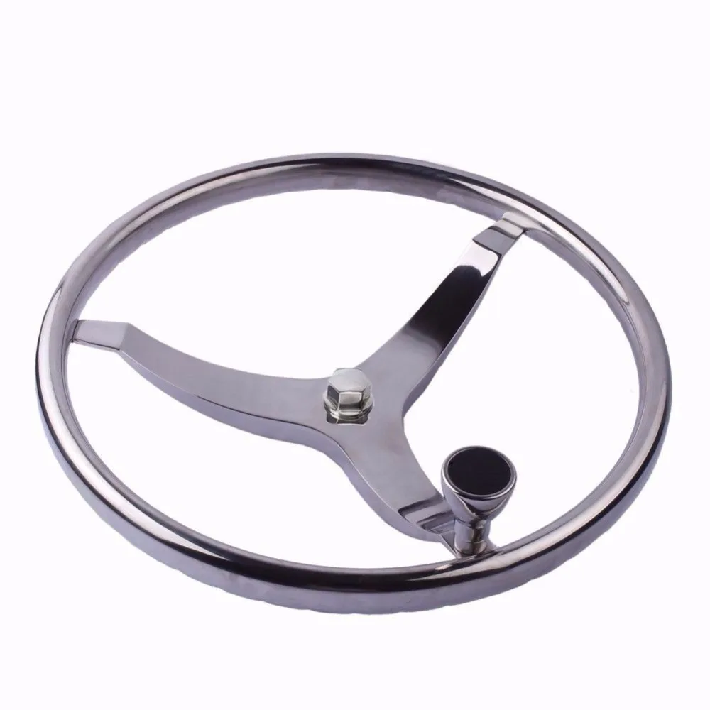 

13-1/2'' Stainless Steel Steering Wheel 3 Spoke Knurling for Marine Boat / Yacht with PowerKnob