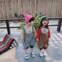 Осенний вельветовый комбинезон для маленьких мальчиков детские рубашки, детские комбинезоны для девочек модные подтяжки брюки, детские штаны