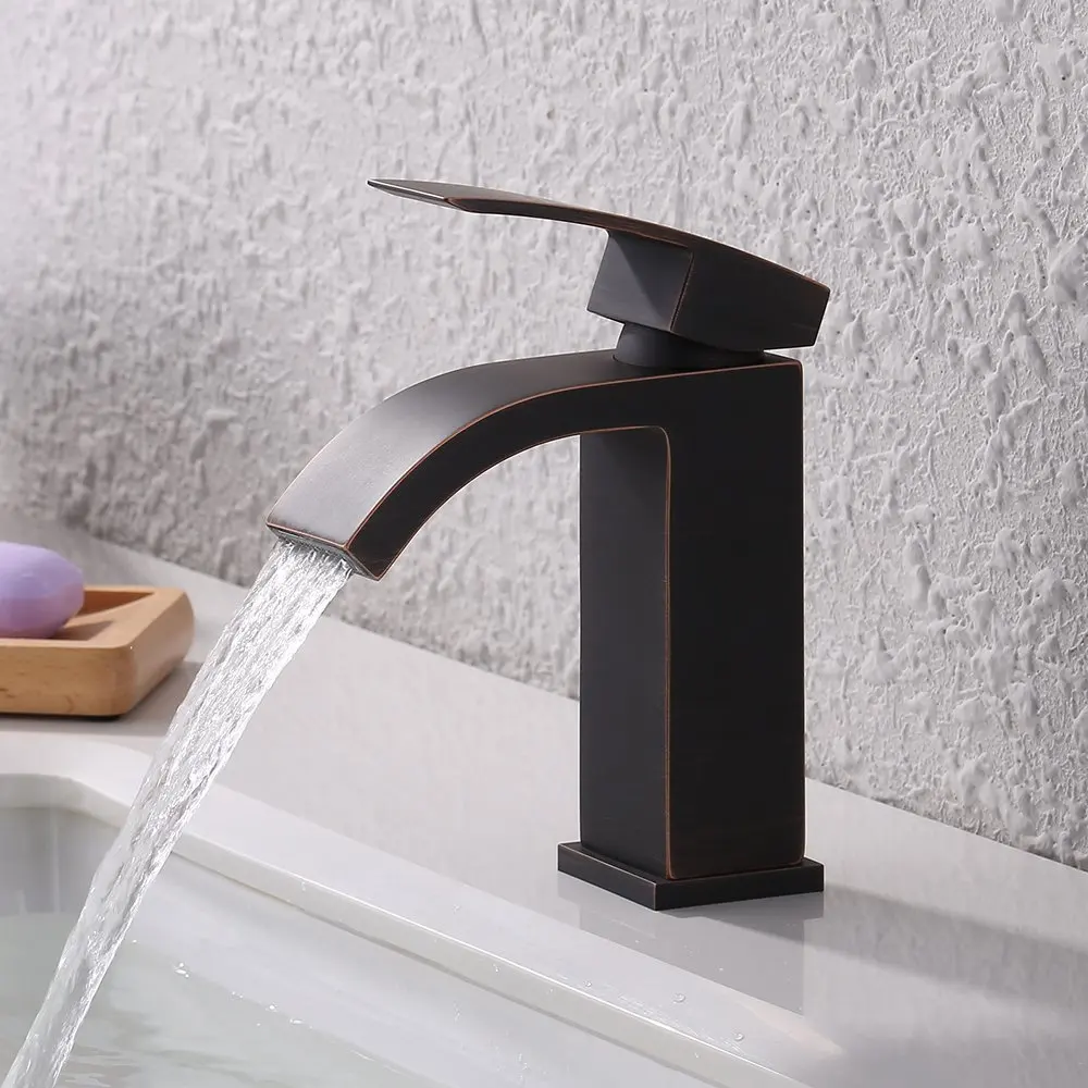 Oil Rubbed Bronze solid brass Single Handle Waterfall Bathroom Vanity