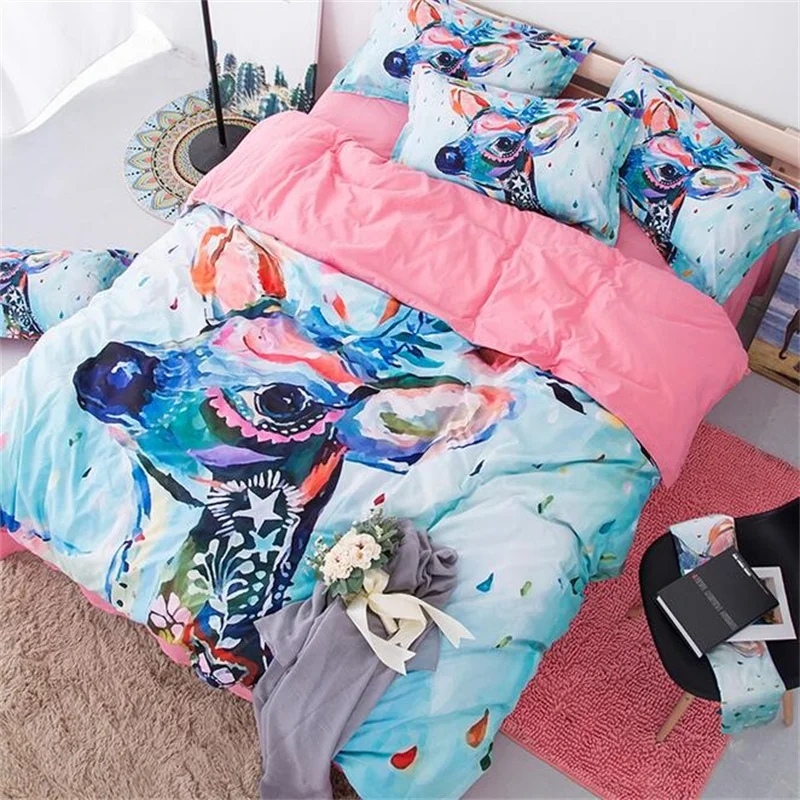 Watercolor Deer Printed Children Bedding Set Twin Queen King Size